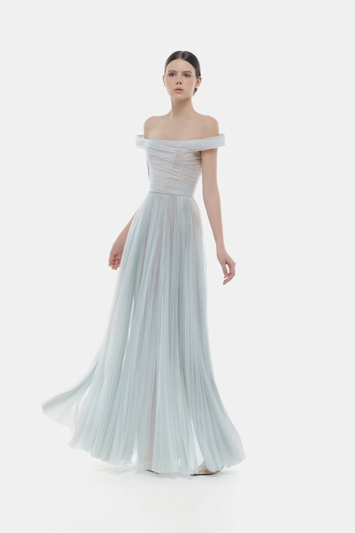 Blue Off-shoulder Maxi Dress by Montsand