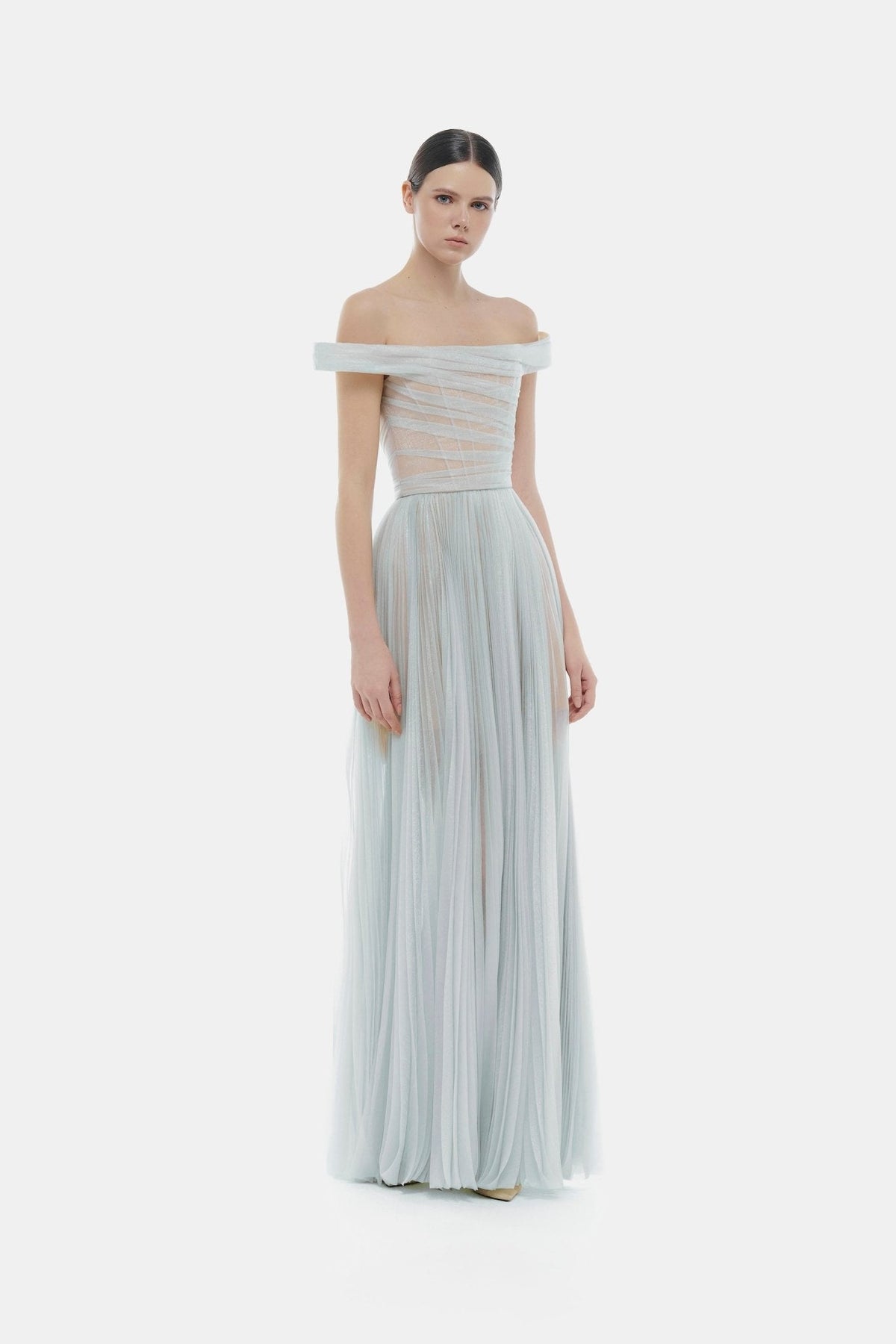 Blue Off-shoulder Maxi Dress by Montsand