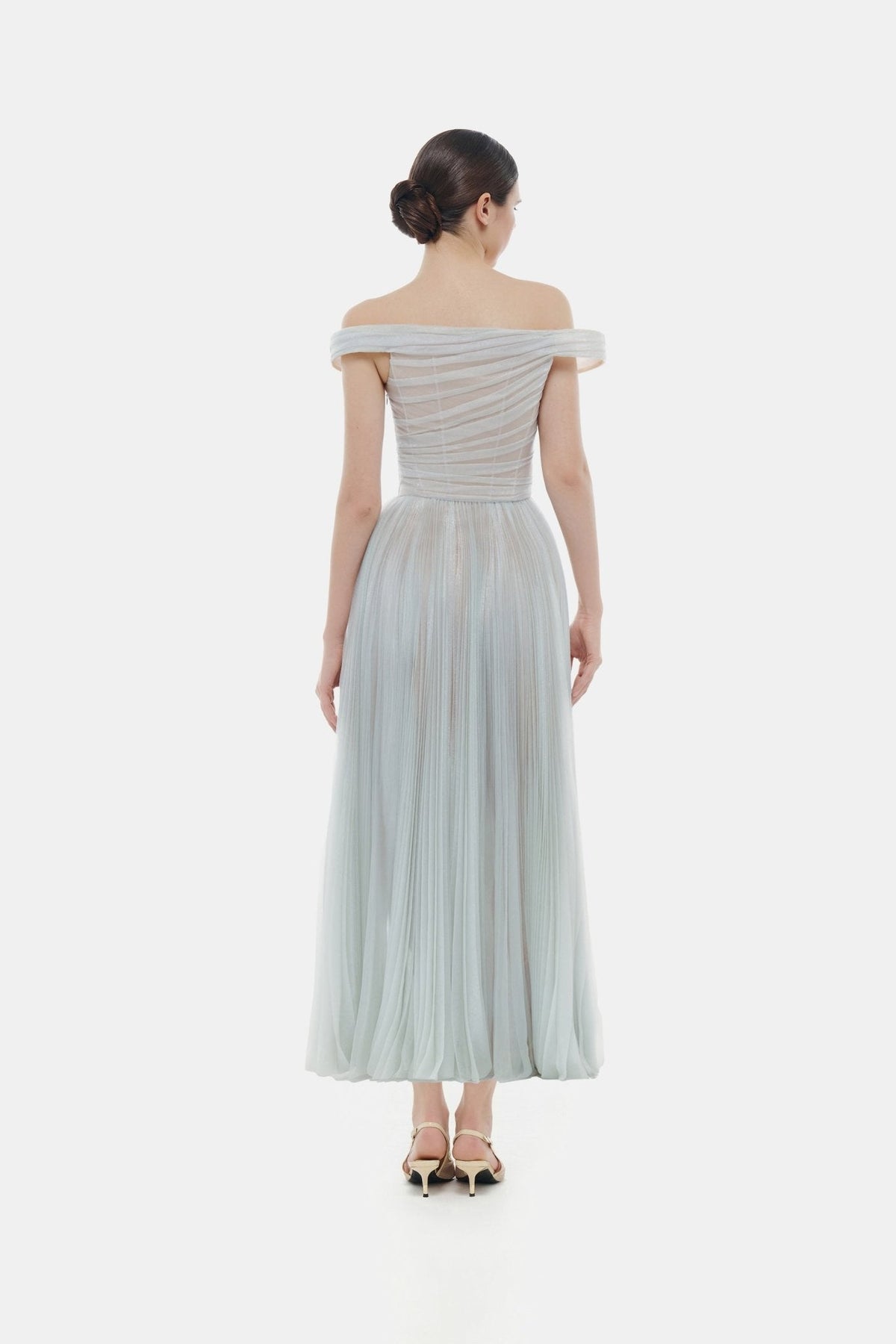 Blue Off-shoulder Midi Dress by Montsand