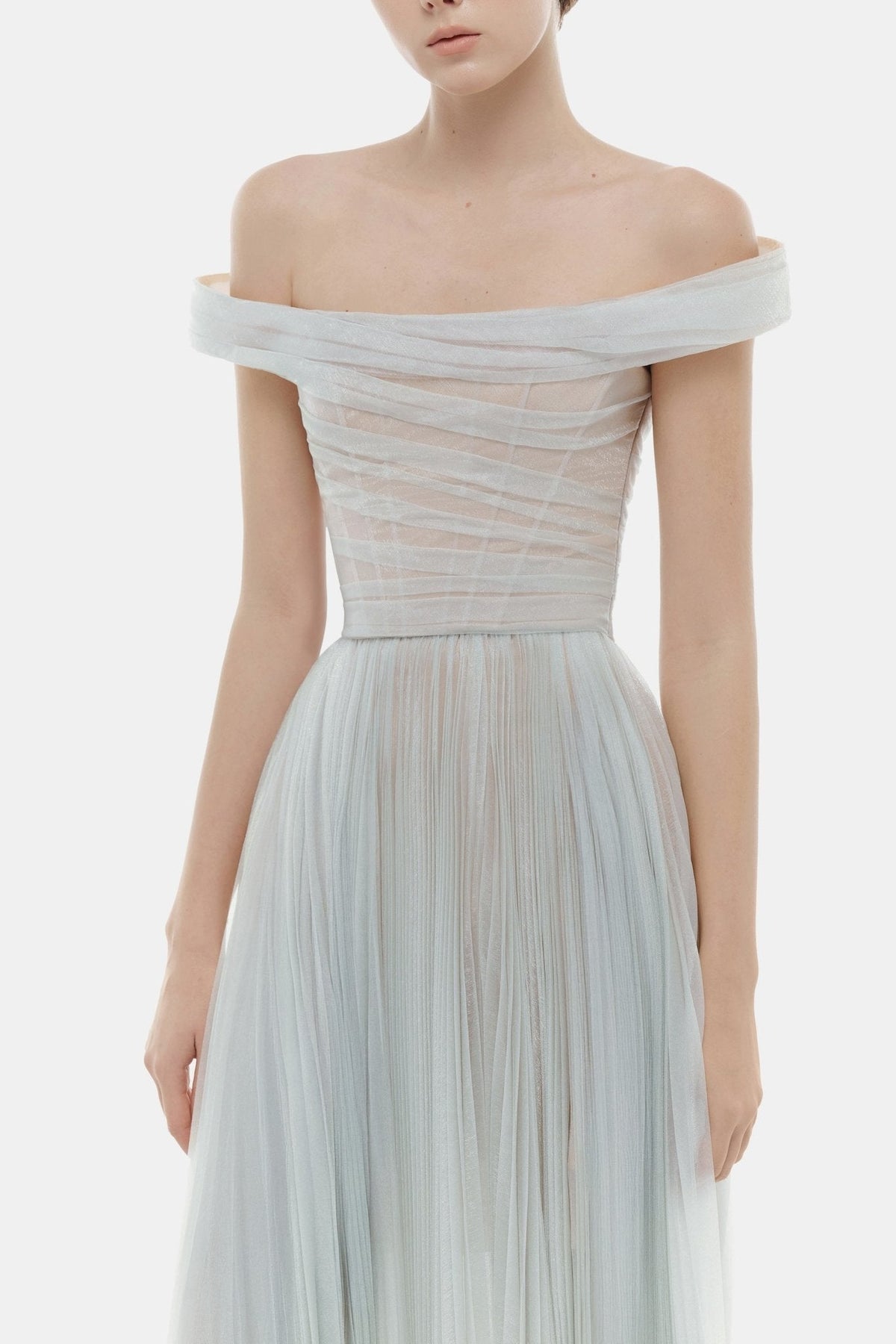 Blue Off-shoulder Midi Dress by Montsand