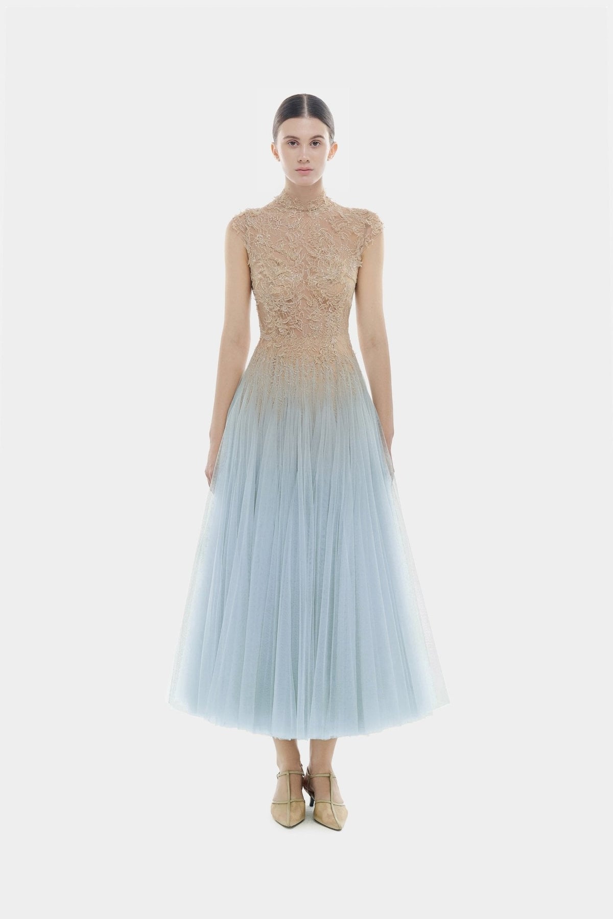 Blue Ombré Cut-Out Lace Dress by Montsand