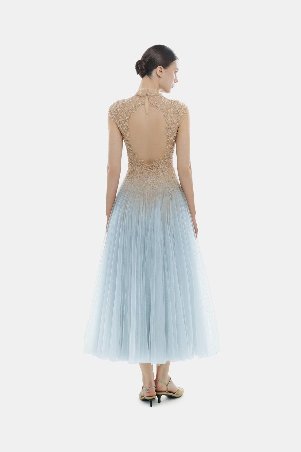 Blue Ombré Cut-Out Lace Dress by Montsand