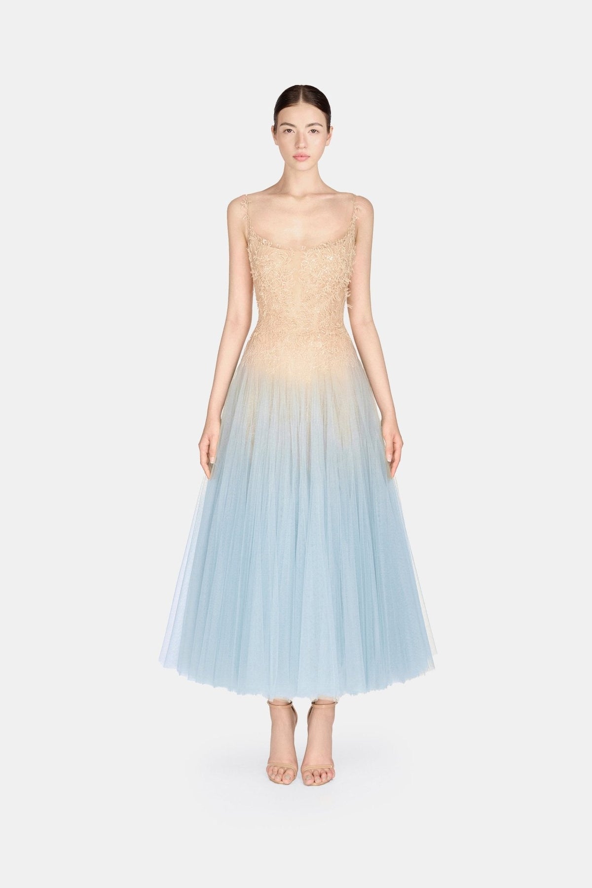 Baby Blue Ombre Lace Midi Dress by Montsand