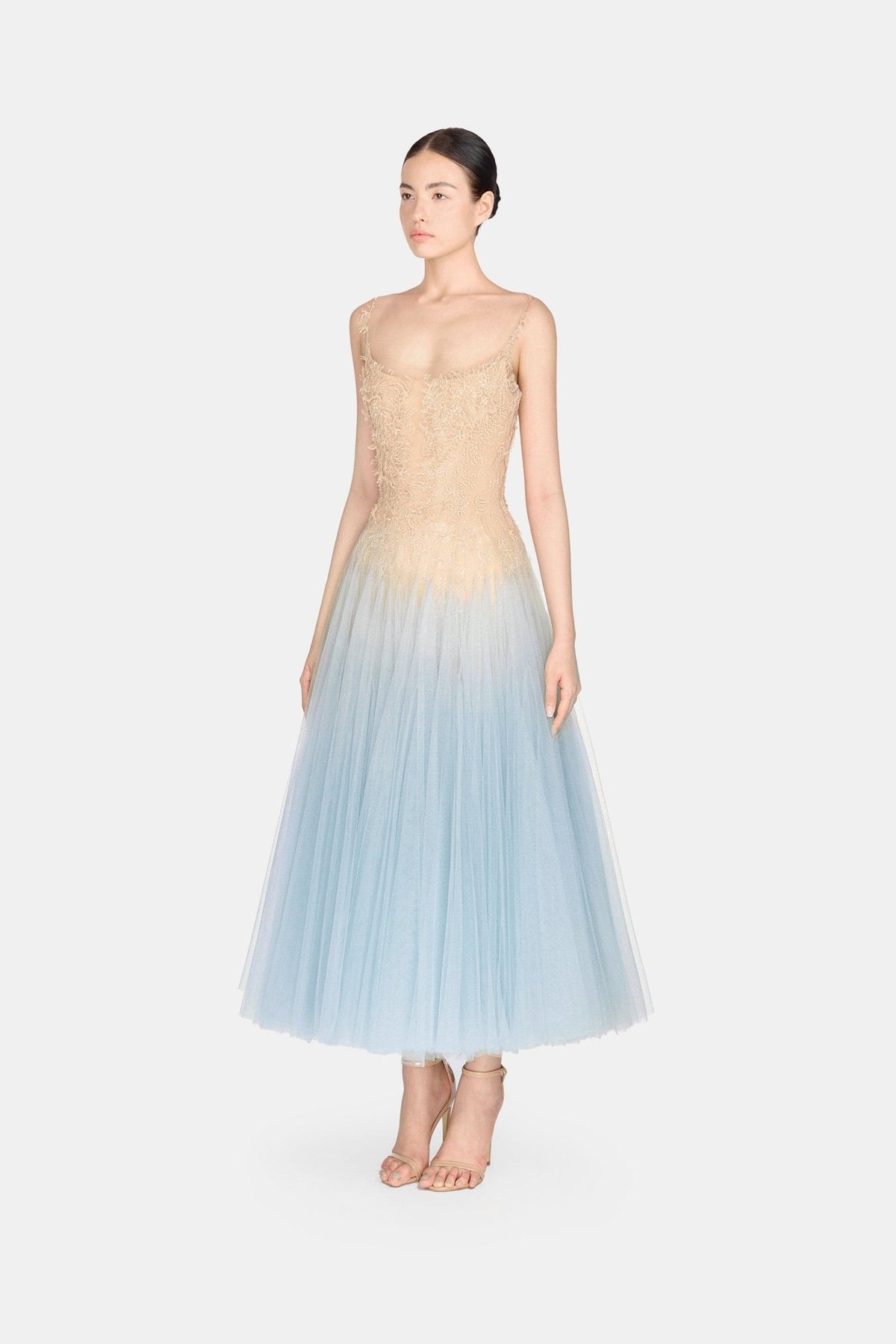 Baby Blue Ombre Lace Midi Dress by Montsand