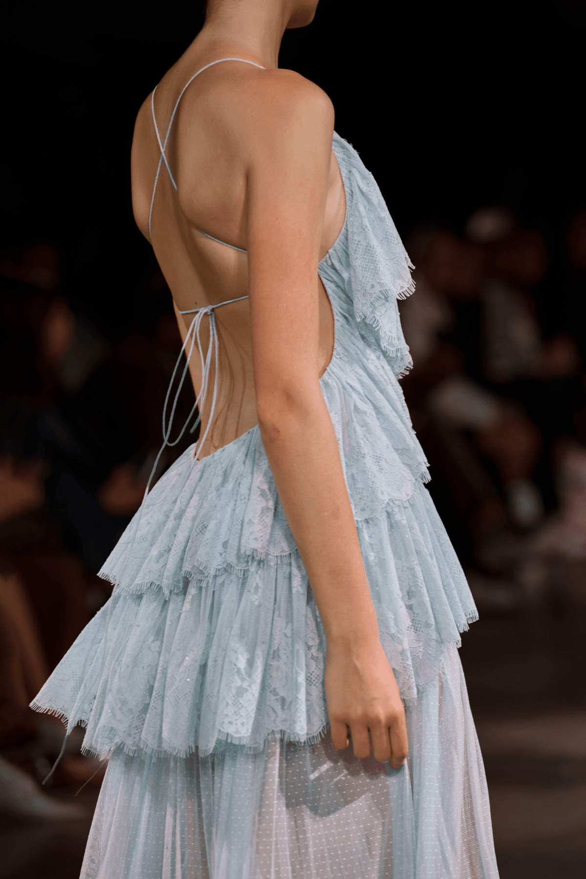 Blue Open-Back Tiered Mesh Dress by Montsand
