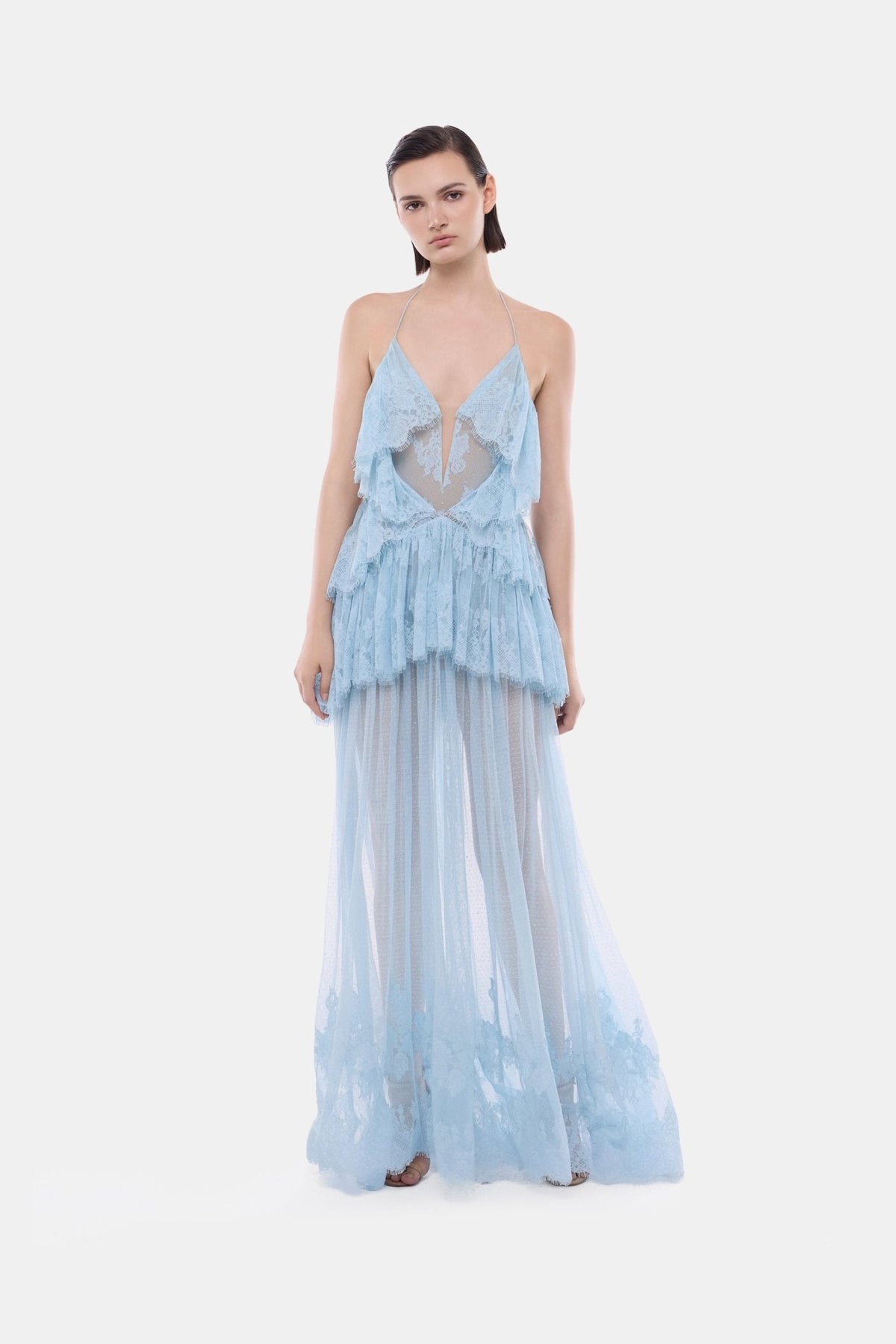 Blue Open-Back Tiered Mesh Dress by Montsand