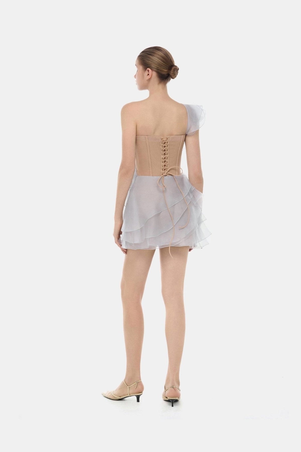 Blue Ruffle One-Shoulder Mini Dress by Montsand