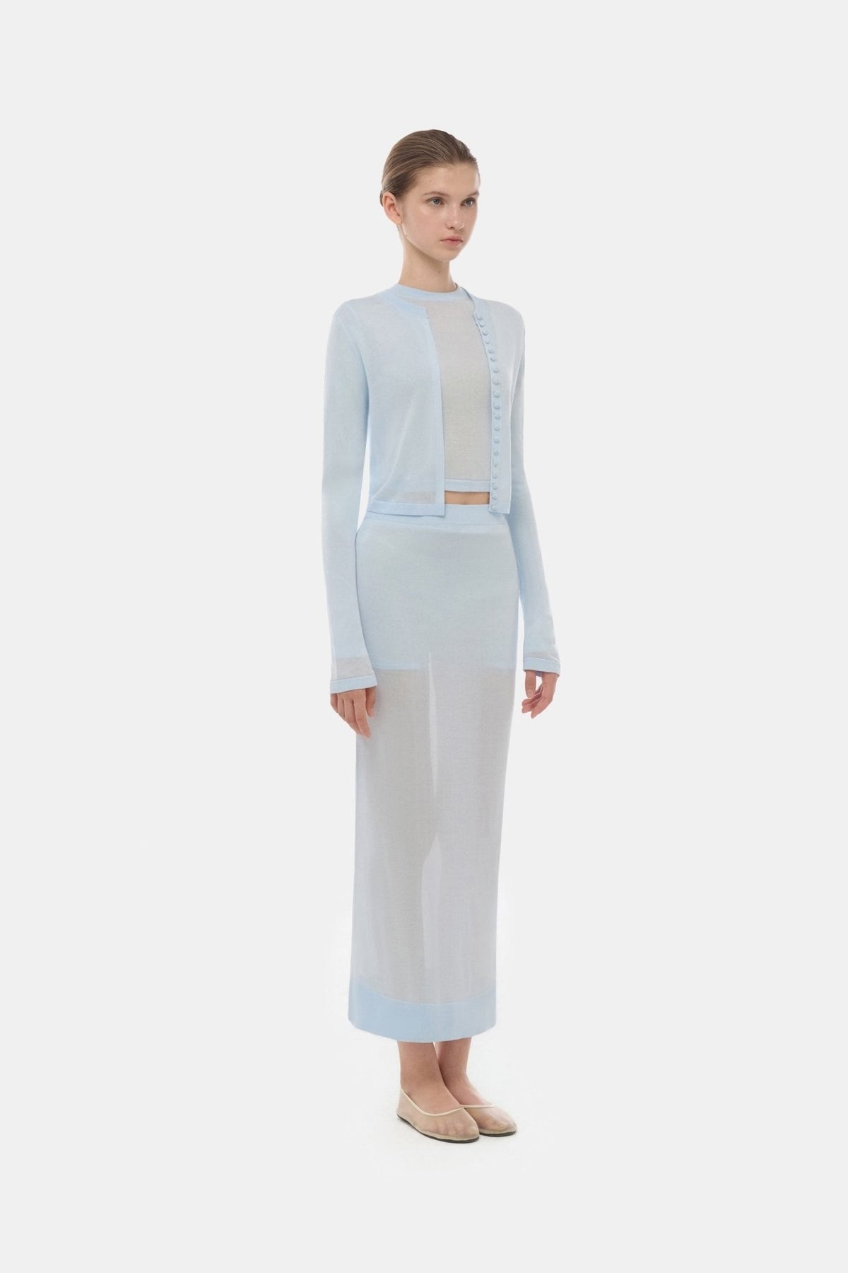 Blue Button-Up Crop Cardigan by Montsand