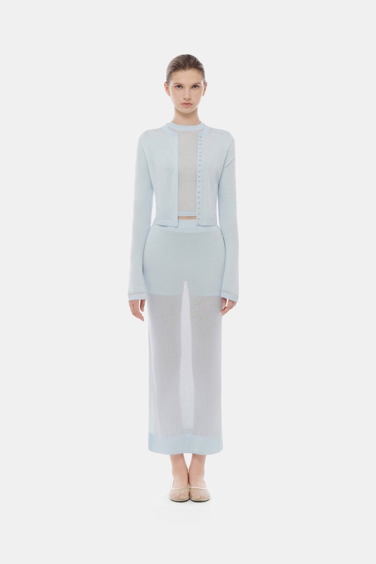 Blue Sheer Layered Midi Skirt by Montsand