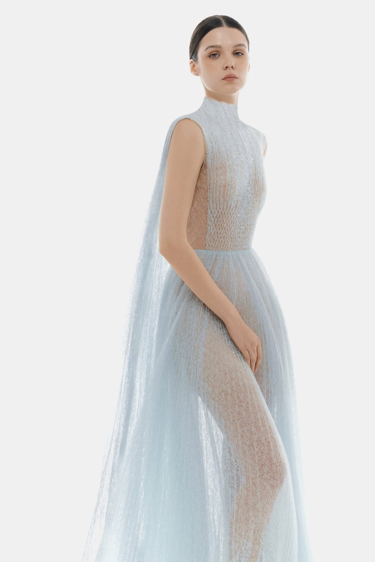 Blue Smocked Lace Maxi Dress by Montsand