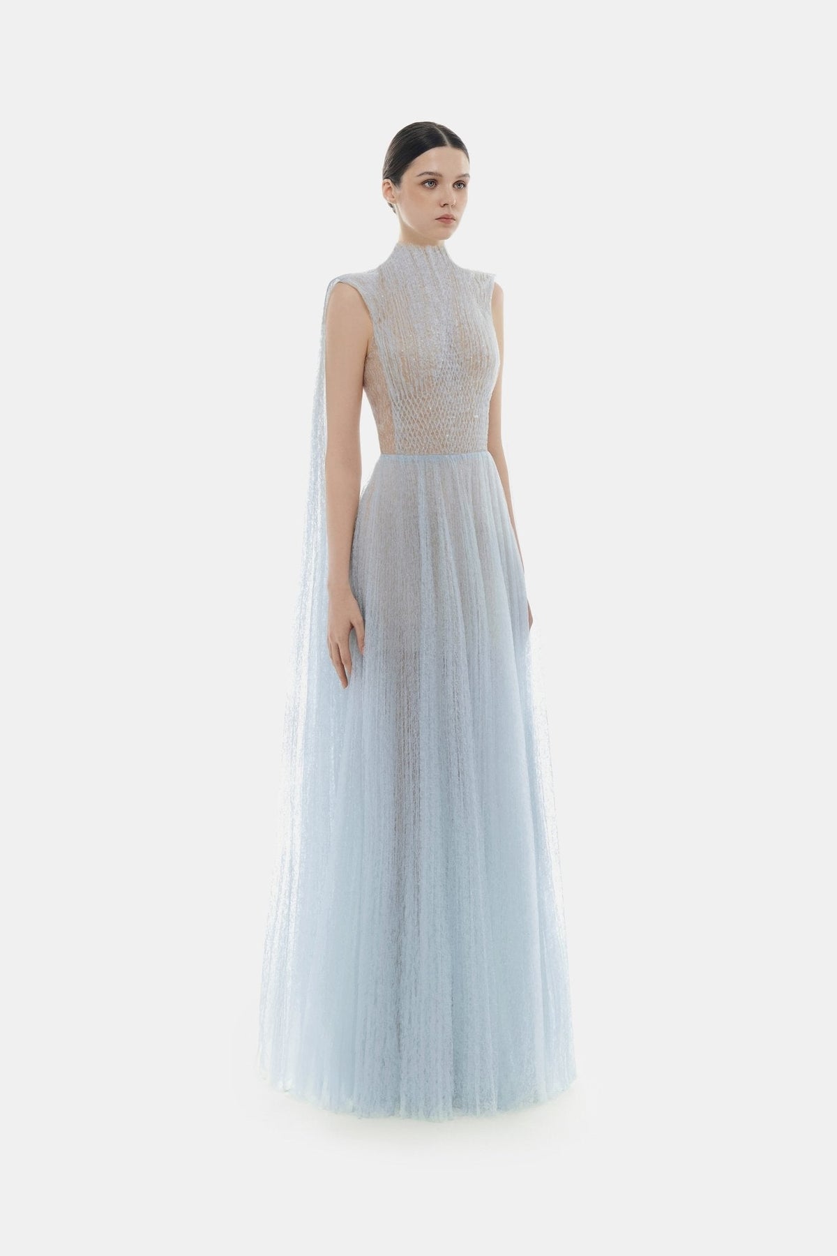 Blue Smocked Lace Maxi Dress by Montsand