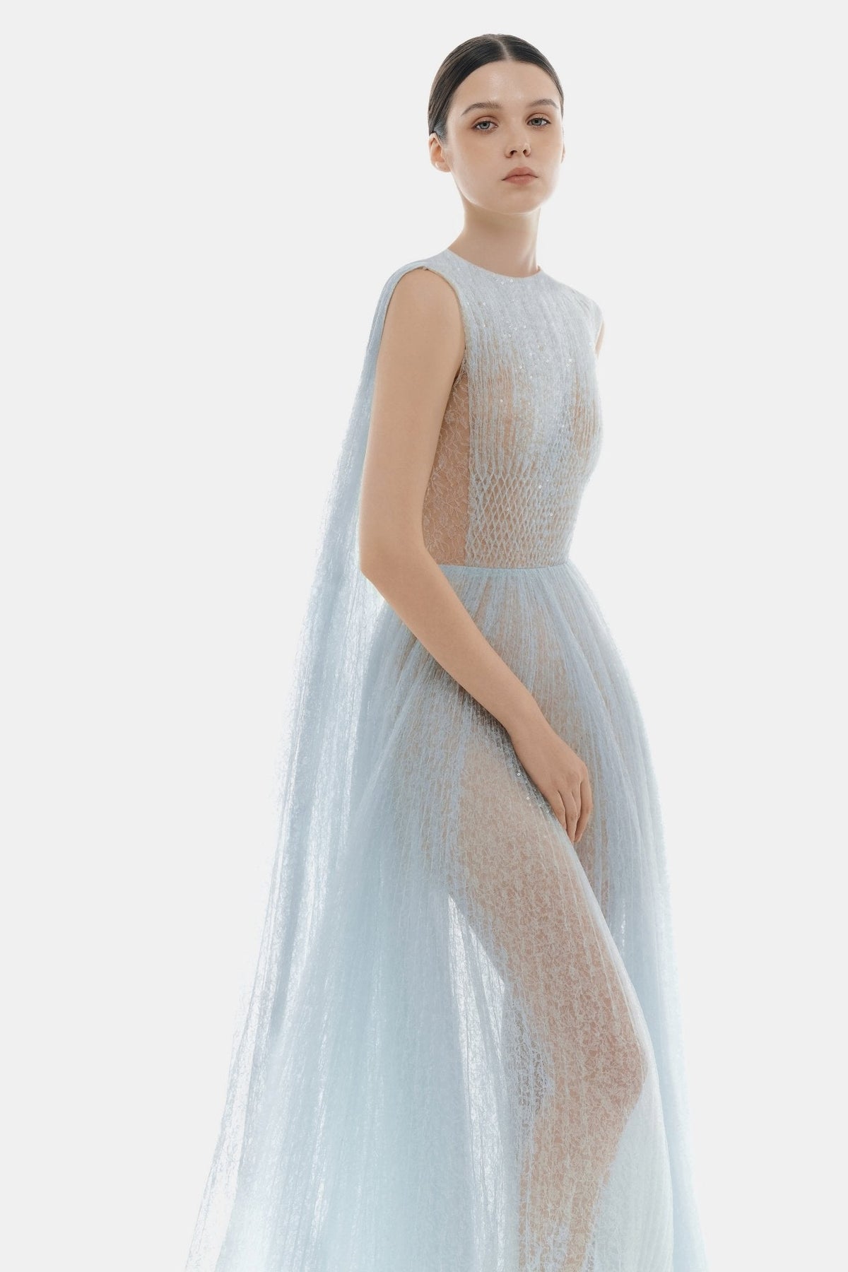 Blue Smocked Round-neck Maxi Dress by Montsand