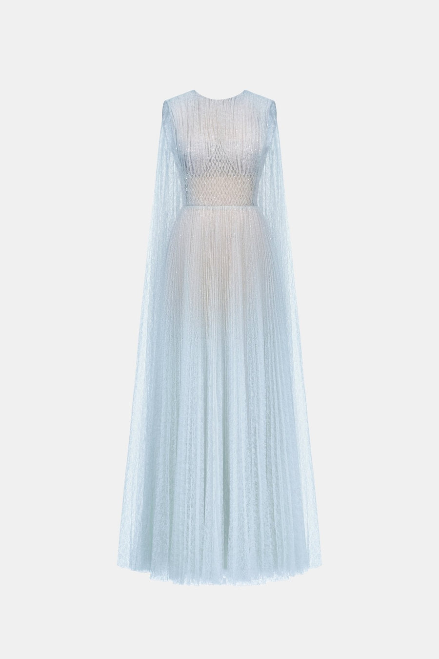Blue Smocked Round-neck Maxi Dress