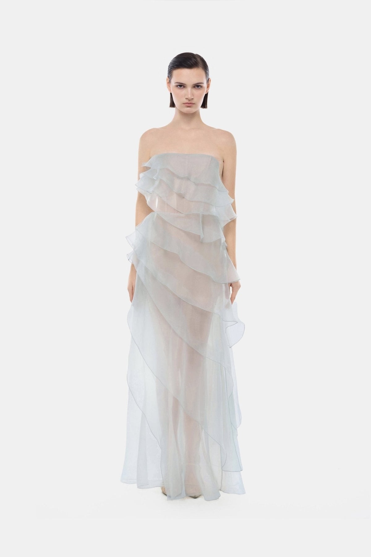 Blue Tiered Strapless Dress by Montsand