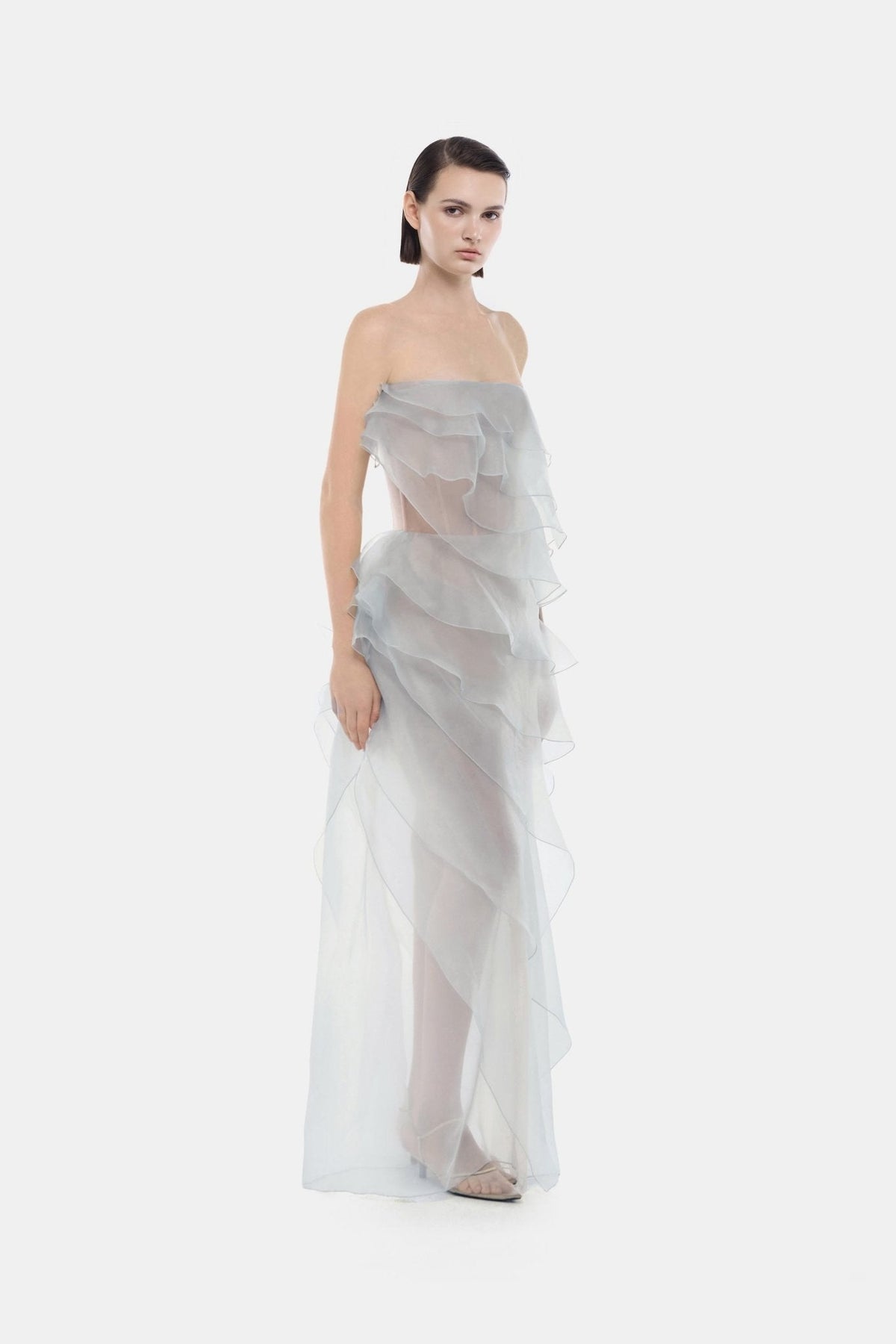 Blue Tiered Strapless Dress by Montsand
