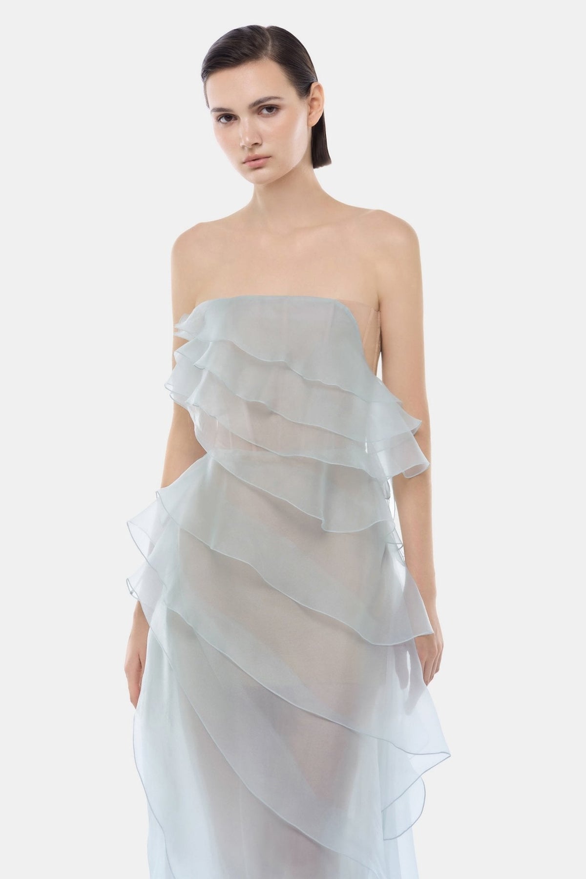 Blue Tiered Strapless Dress by Montsand