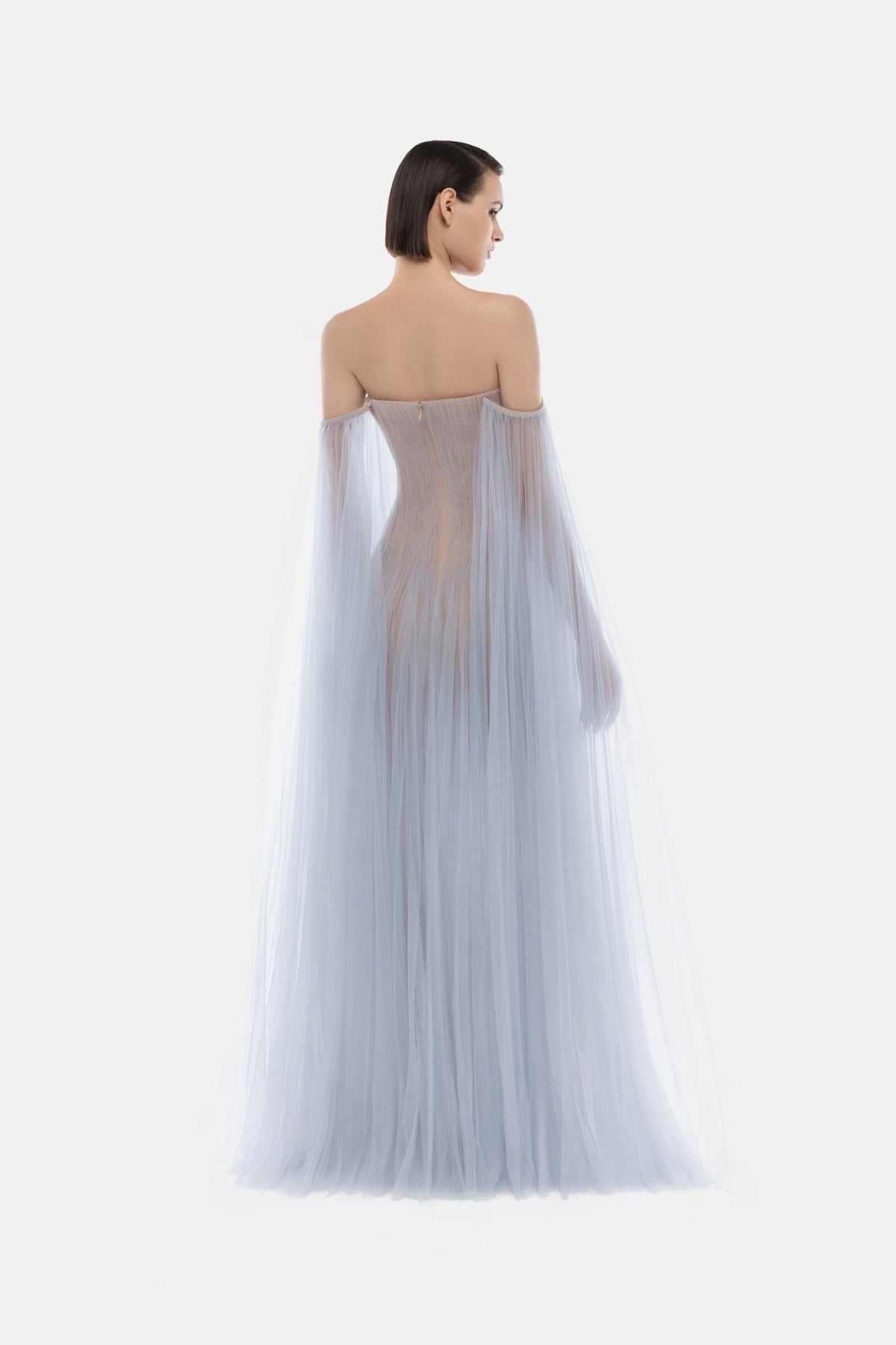 Blue Tulle Off-shoulder Maxi Dress by Montsand