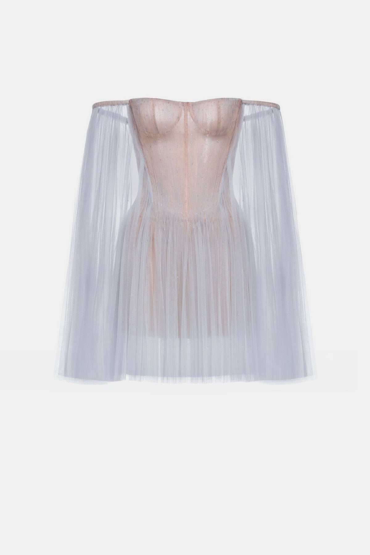 Blue Tulle Off-shoulder Mini Dress by Montsand