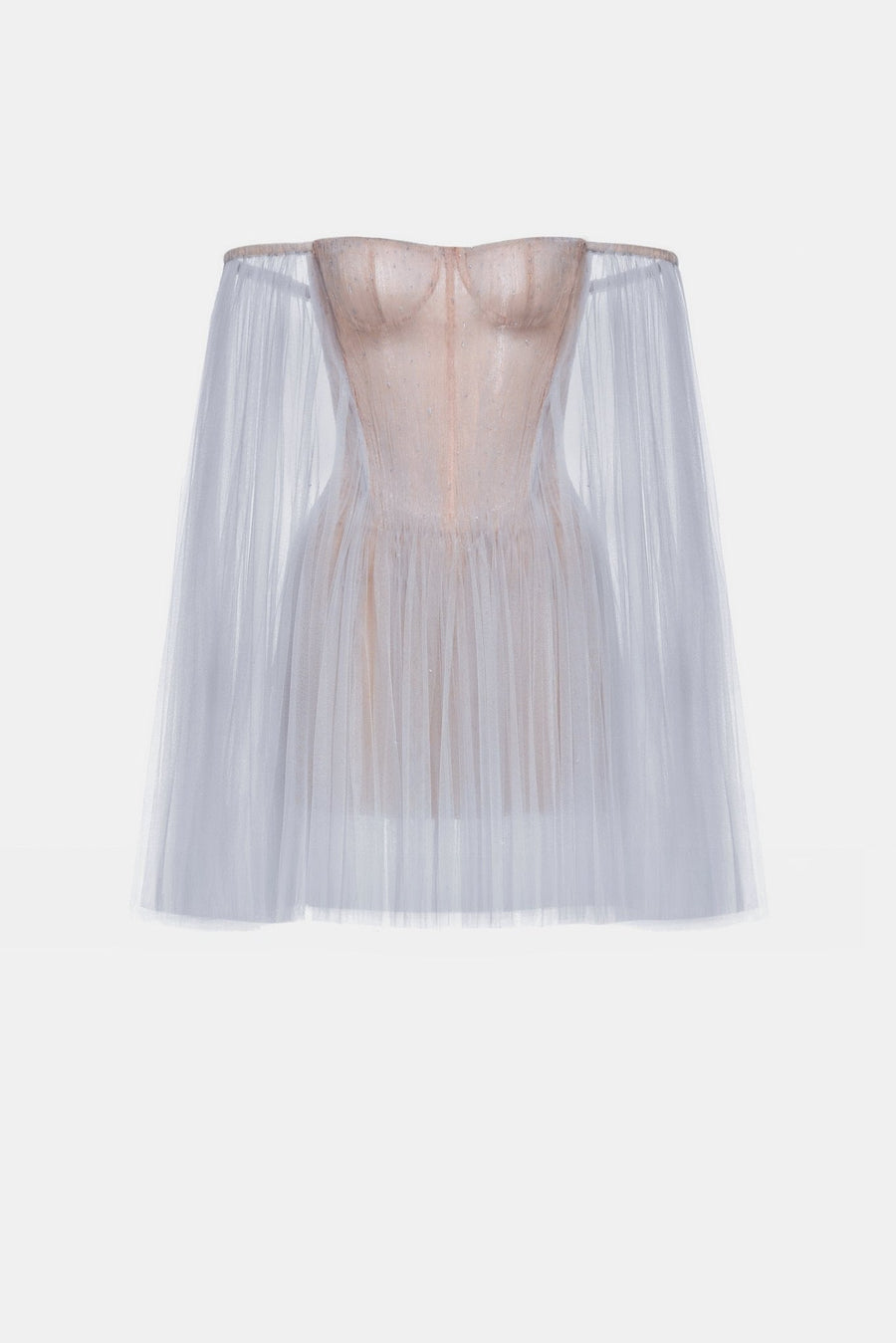 Blue Tulle Off-shoulder Mini Dress