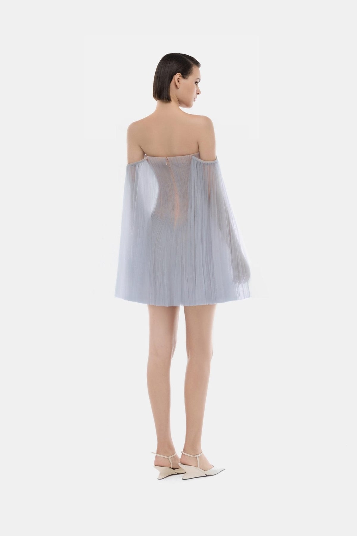 Blue Tulle Off-shoulder Mini Dress by Montsand