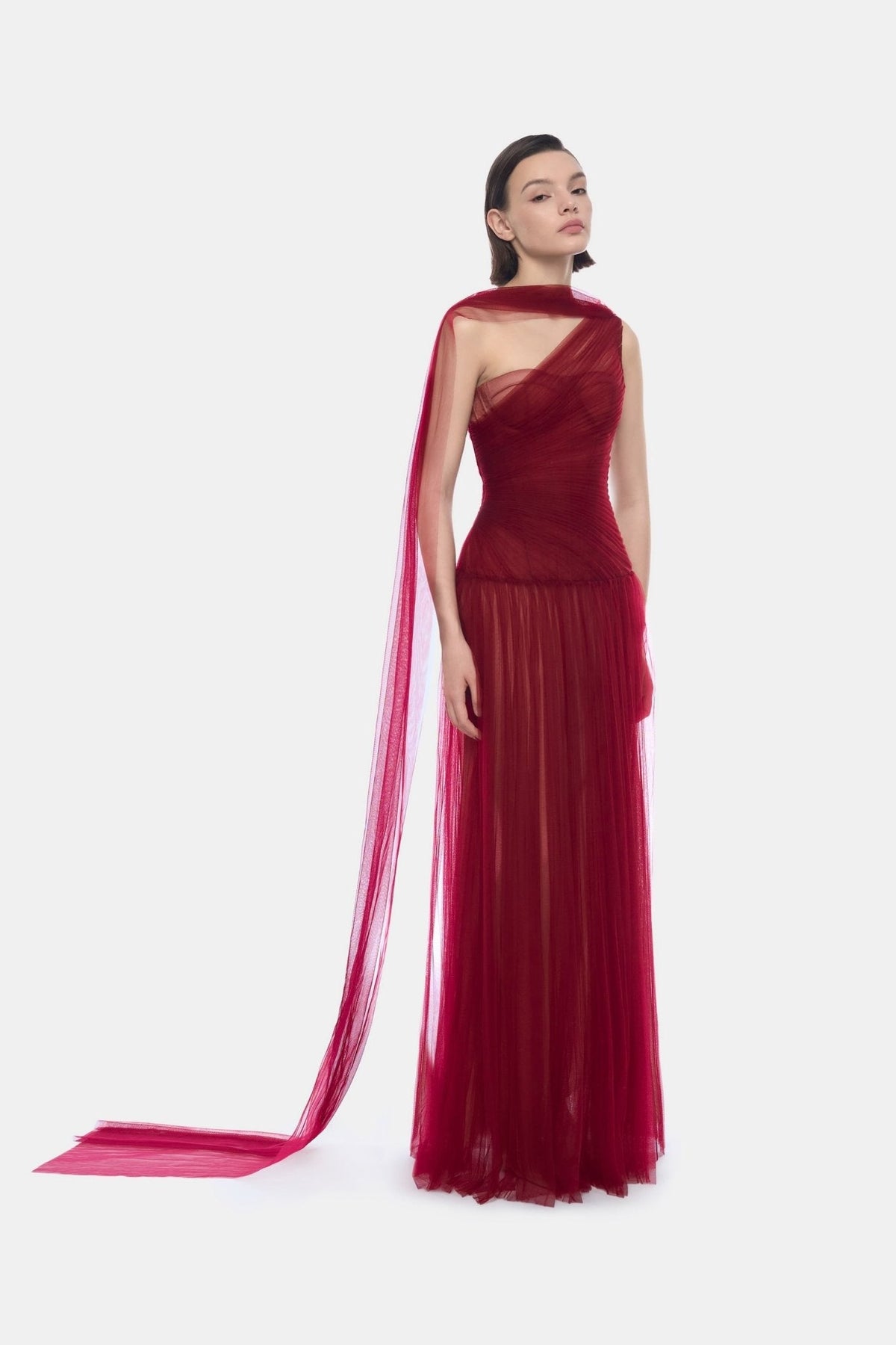 Bordeaux Draped Maxi Dress by Montsand