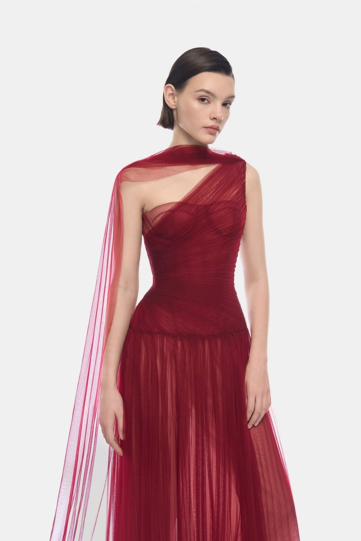 Bordeaux Draped Maxi Dress by Montsand