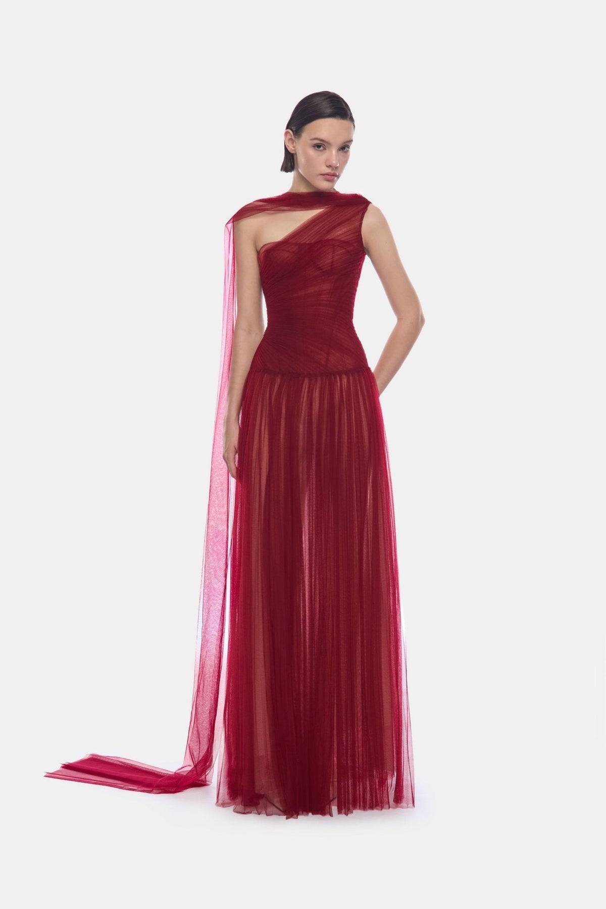 Bordeaux Draped Maxi Dress by Montsand