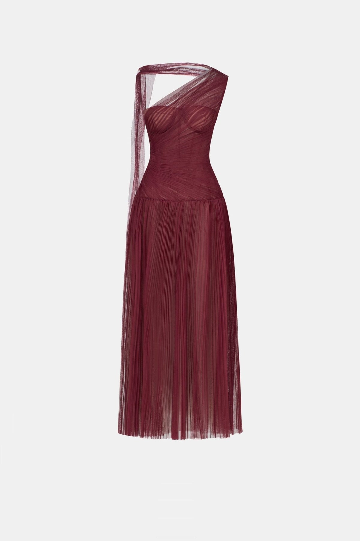 Bordeaux Draped Midi Dress by Montsand
