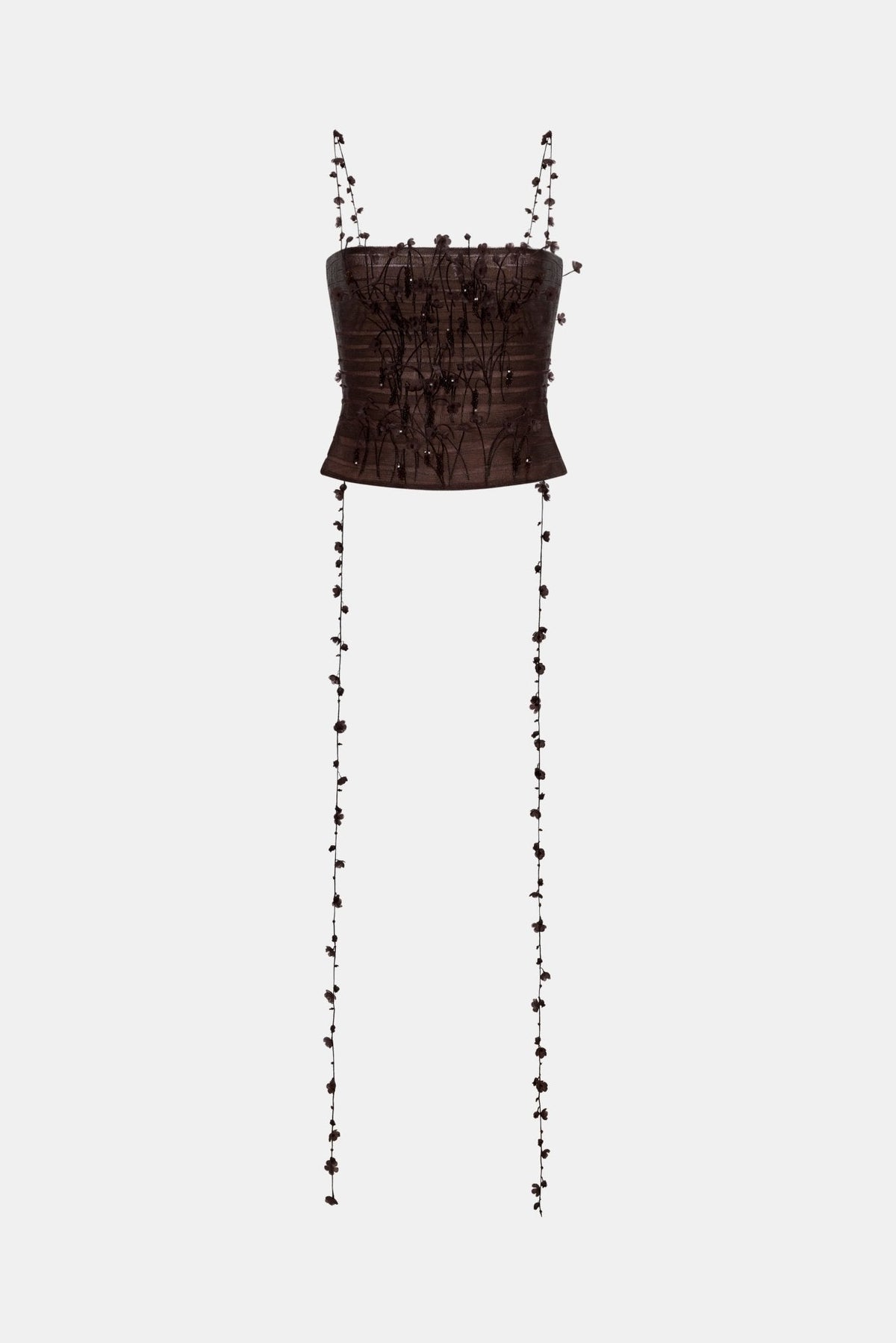 Brown 3D Floral Strap Top by Montsand