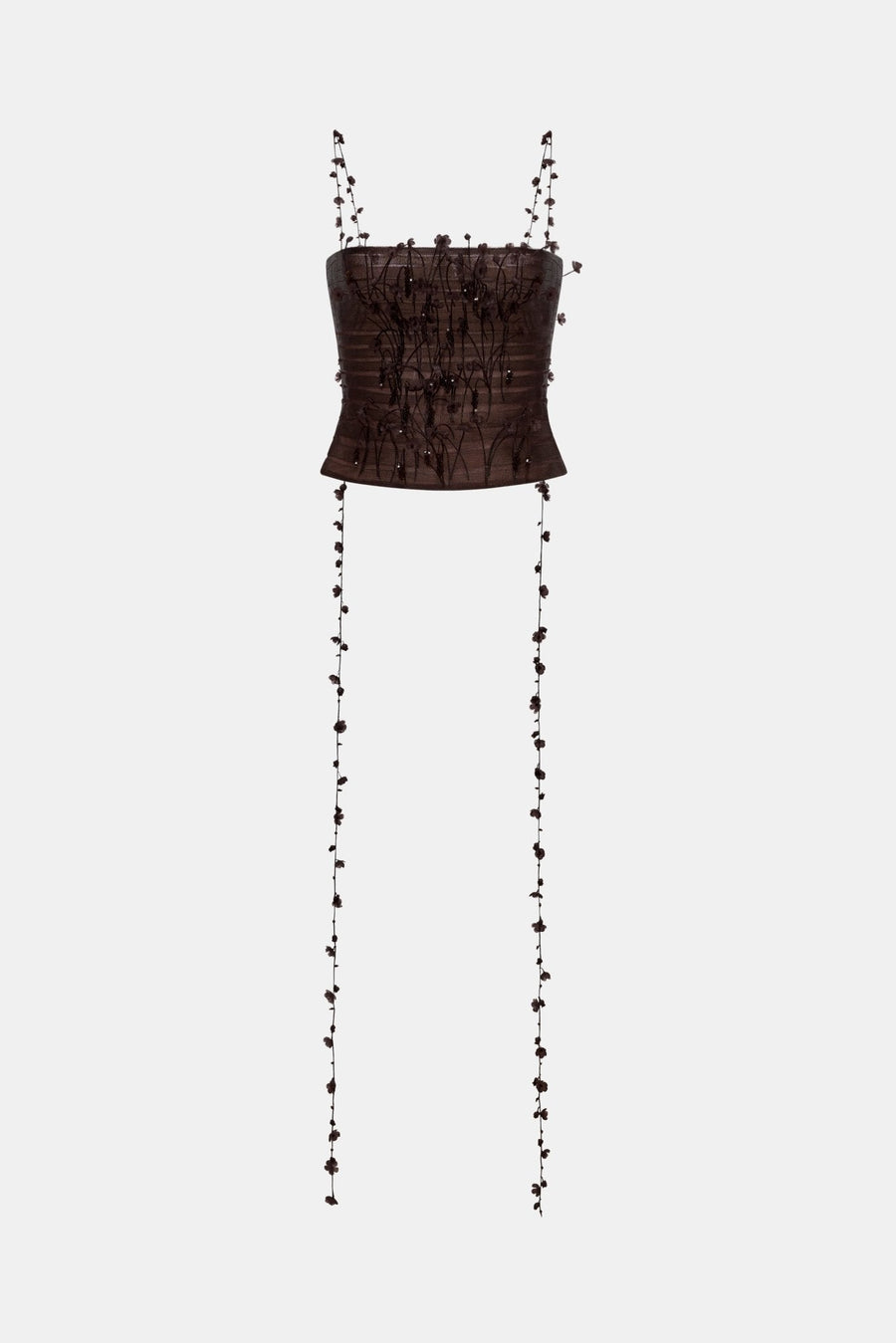 Brown 3D Floral Strap Top
