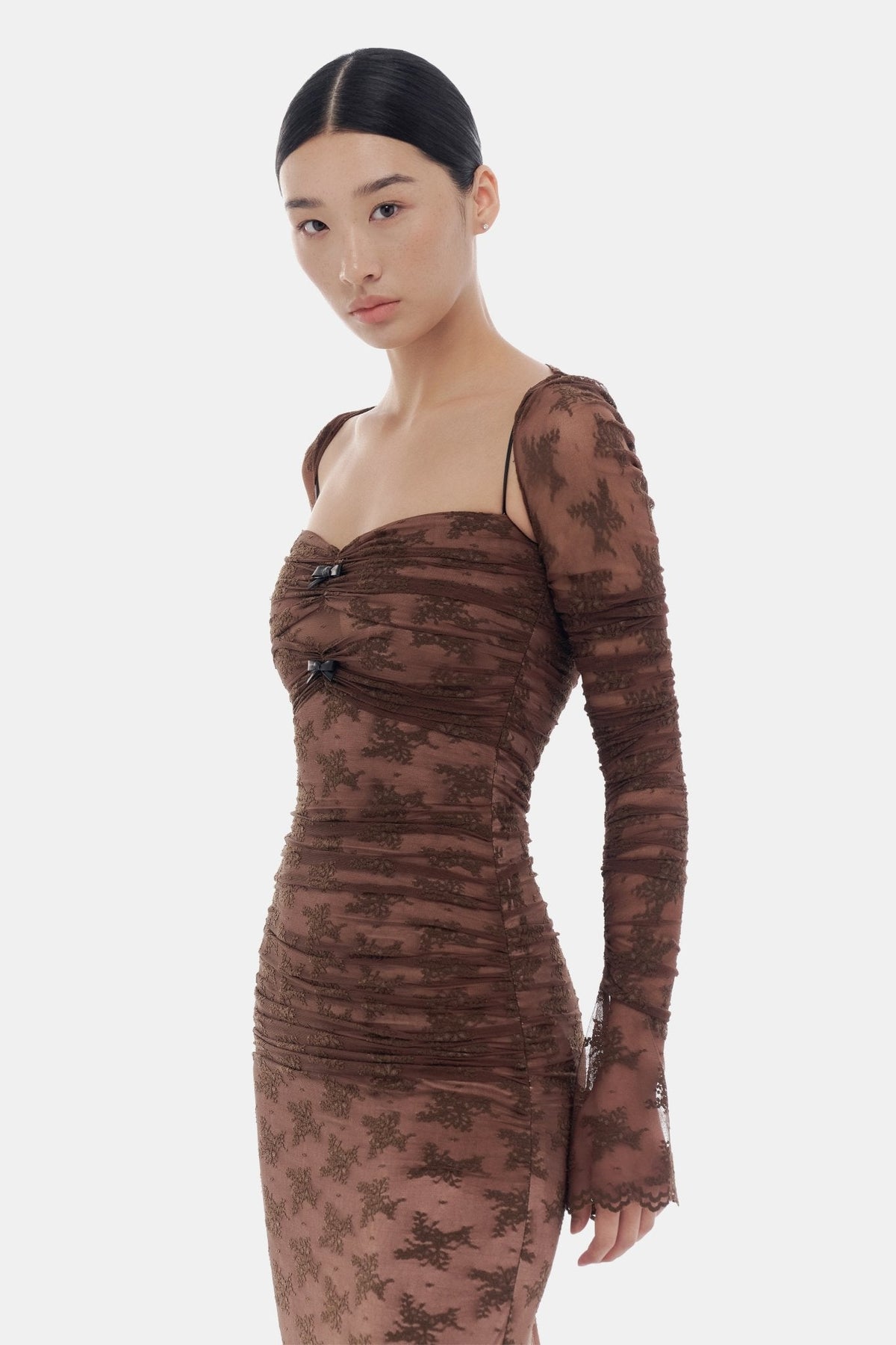 Brown Bow Cut Out Laces Dress by Montsand