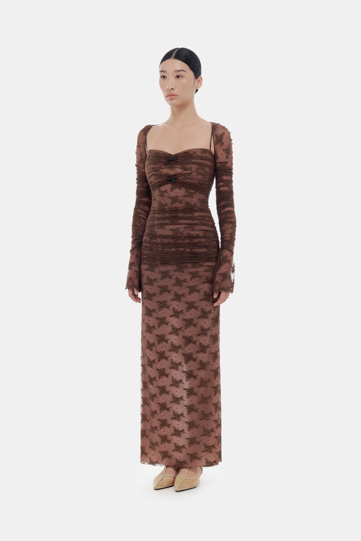 Brown Bow Cut Out Laces Dress by Montsand