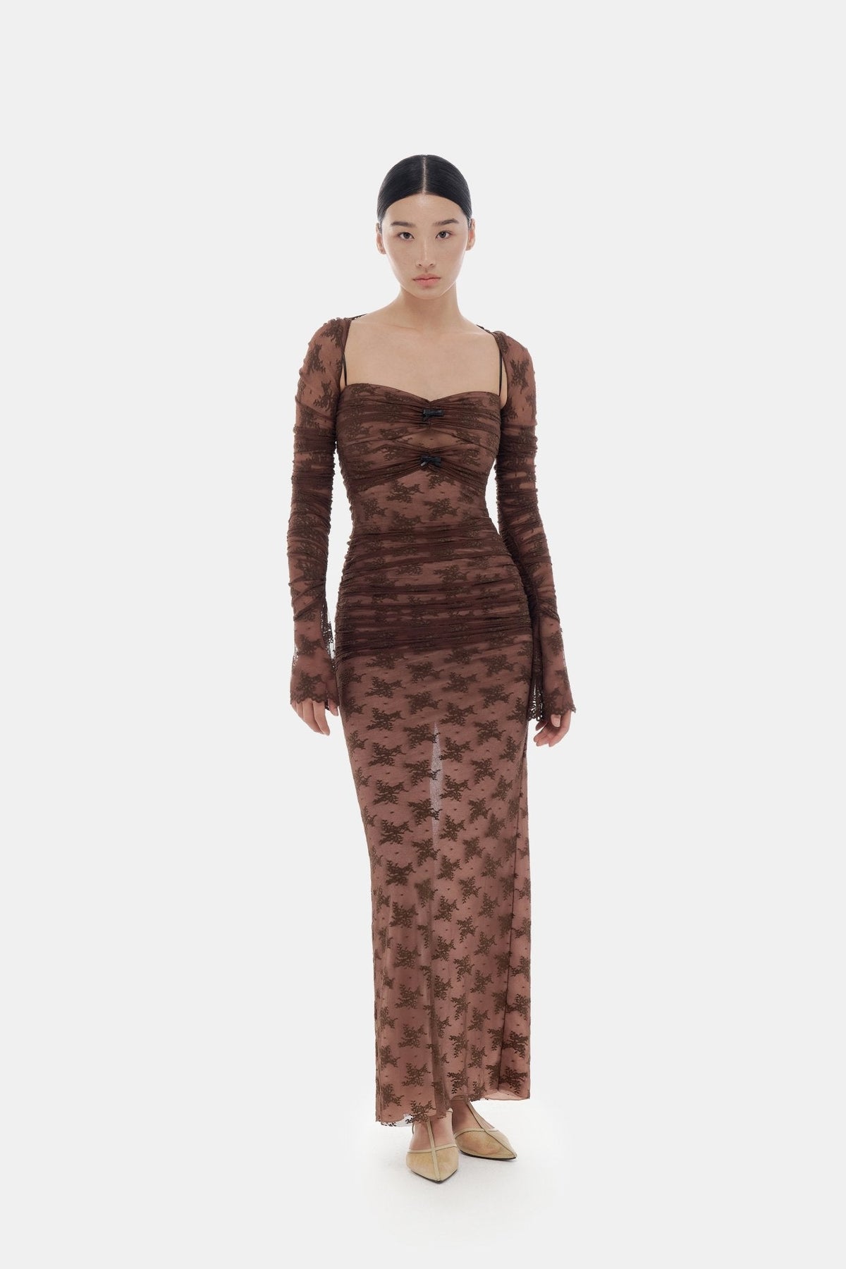 Brown Bow Cut Out Laces Dress by Montsand