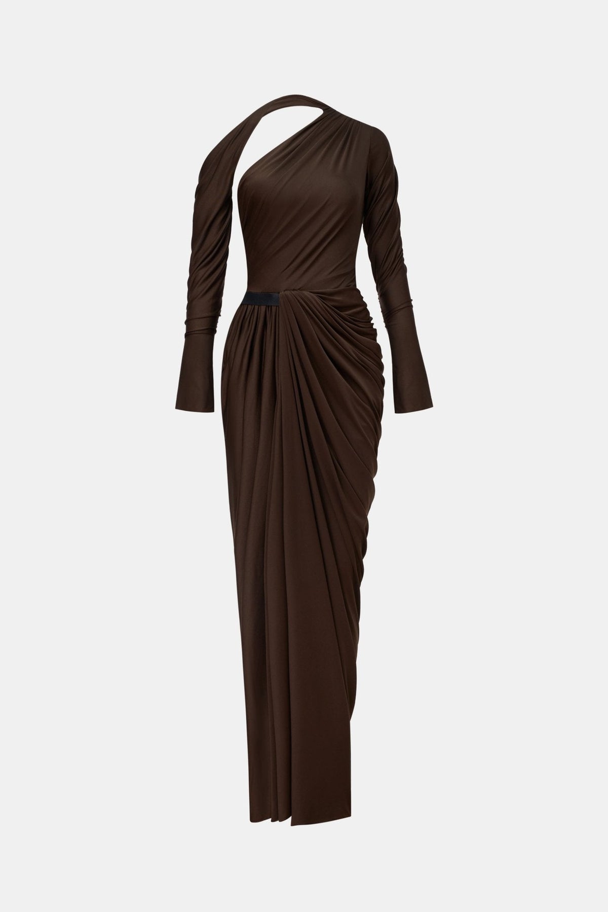 Brown Draped Asymmetric Maxi Dress by Montsand