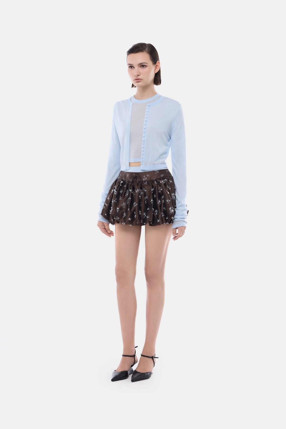 Brown Floral Bubble Mini Skirt by Montsand