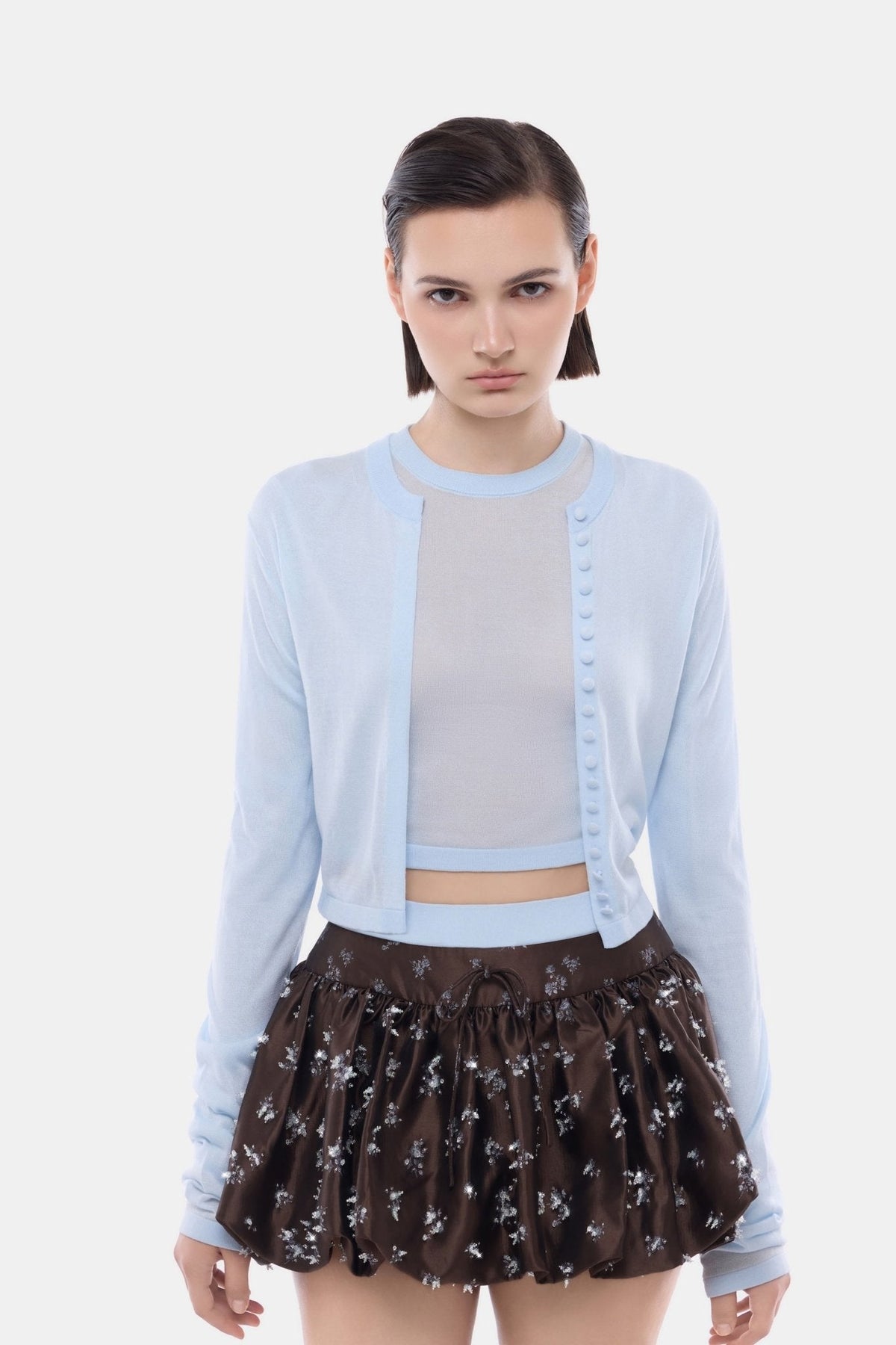 Brown Floral Bubble Mini Skirt by Montsand