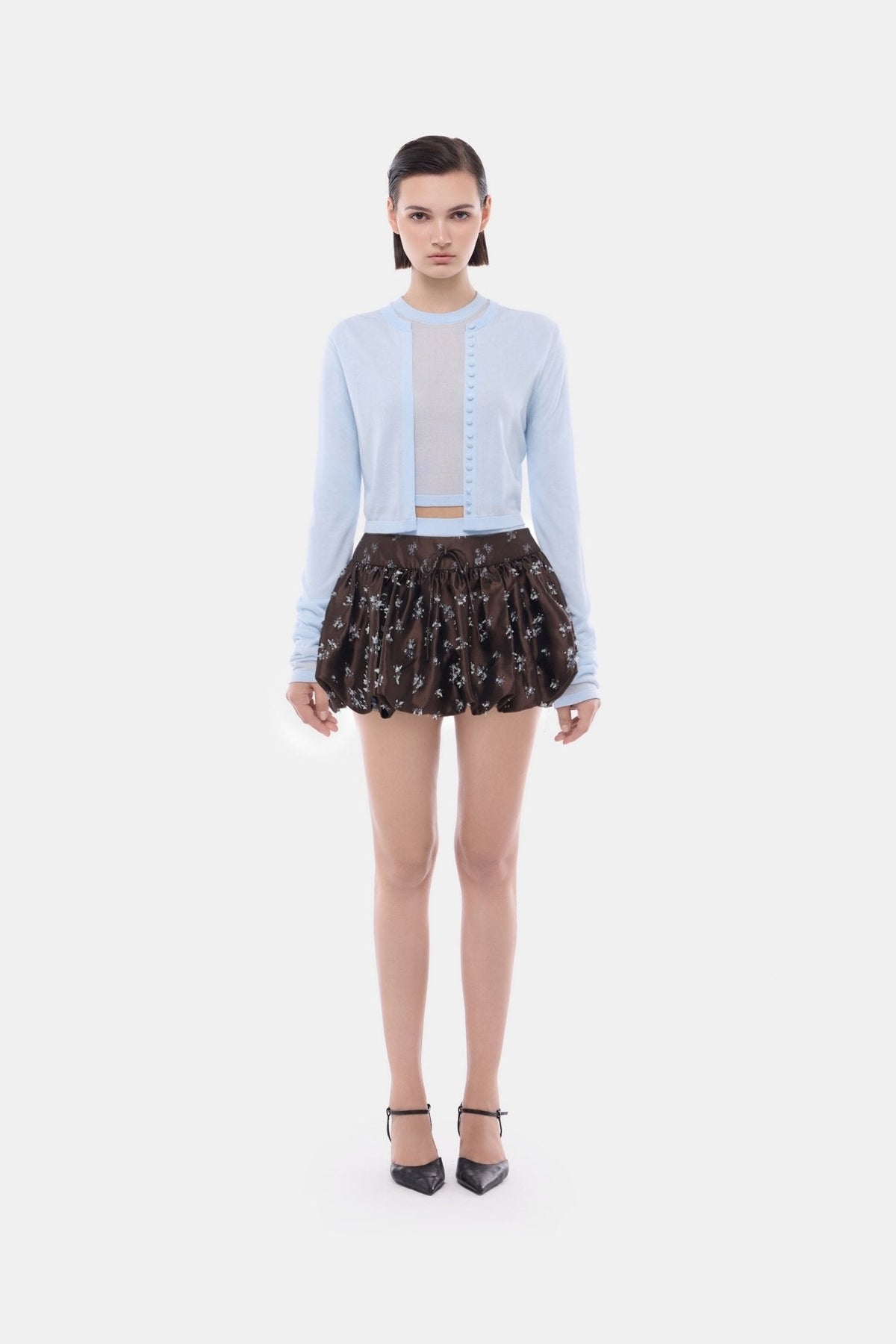 Brown Floral Bubble Mini Skirt by Montsand