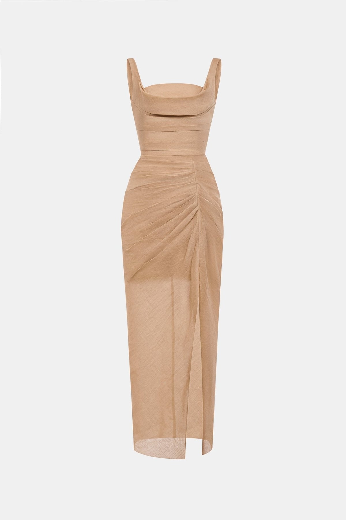 Brown Organza Linen Draped Dress by Montsand