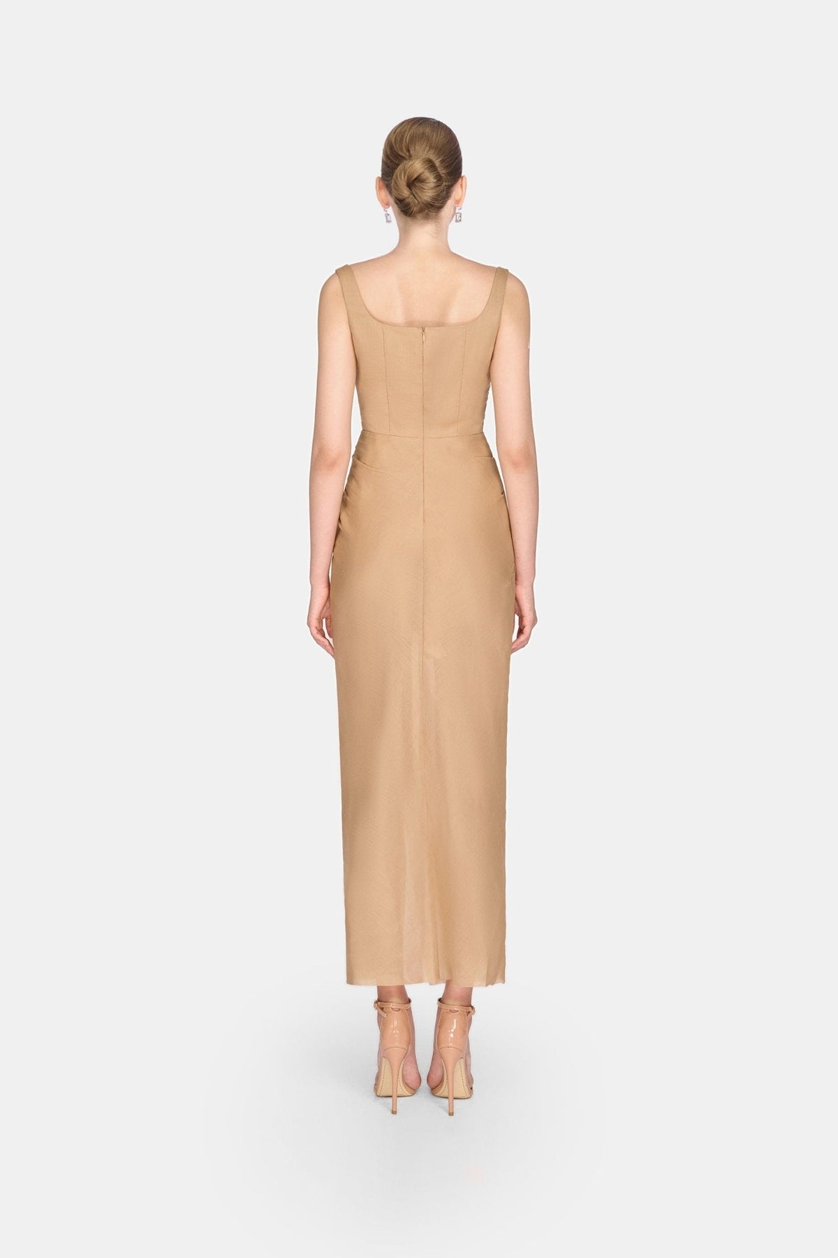 Brown Organza Linen Draped Dress by Montsand