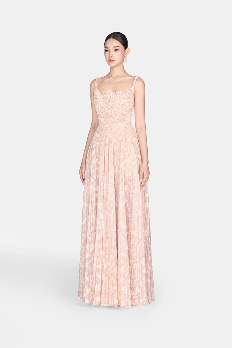 Brown Pleated Maxi Dress by Montsand
