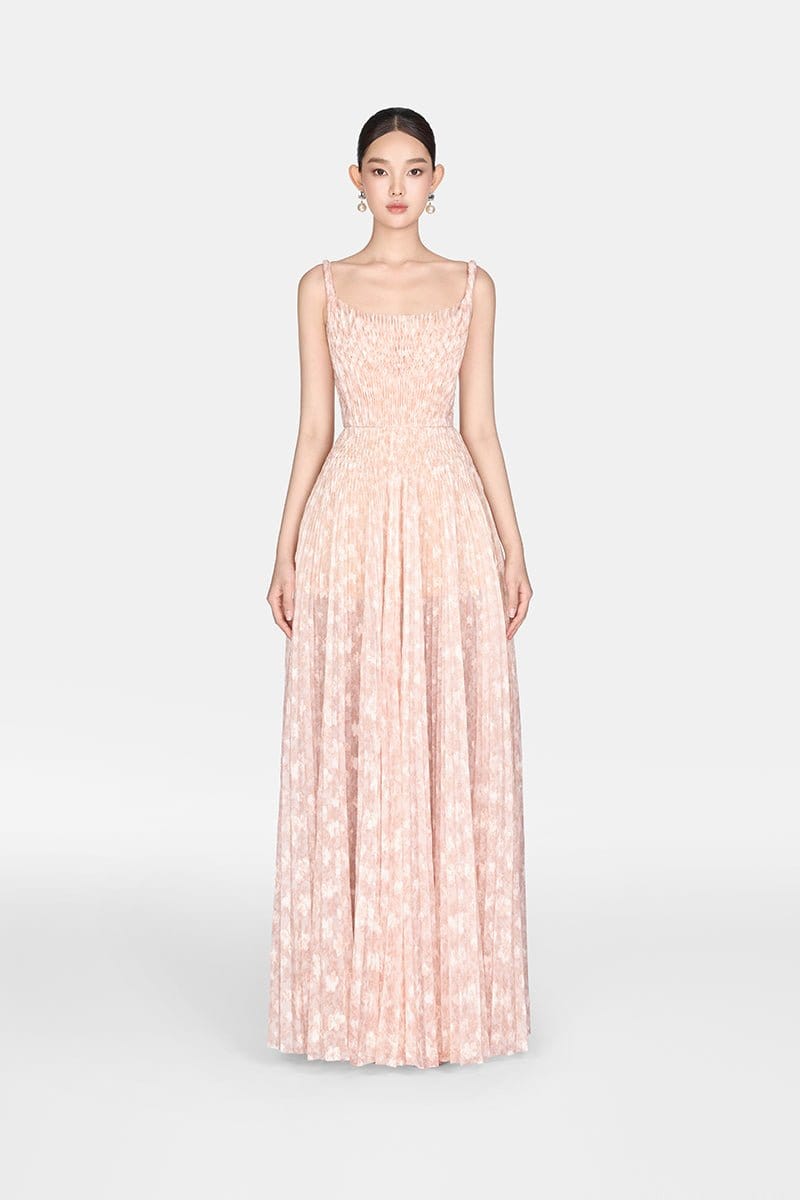 Brown Pleated Maxi Dress by Montsand