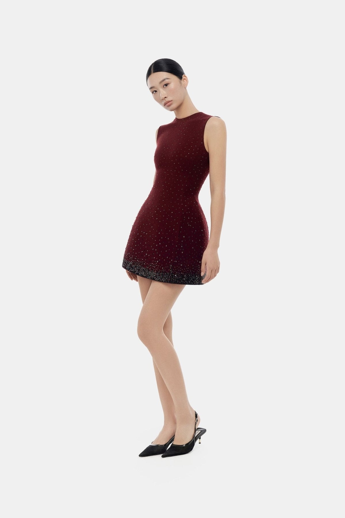 Burgundy Crystal Beaded Mini Dress by Montsand
