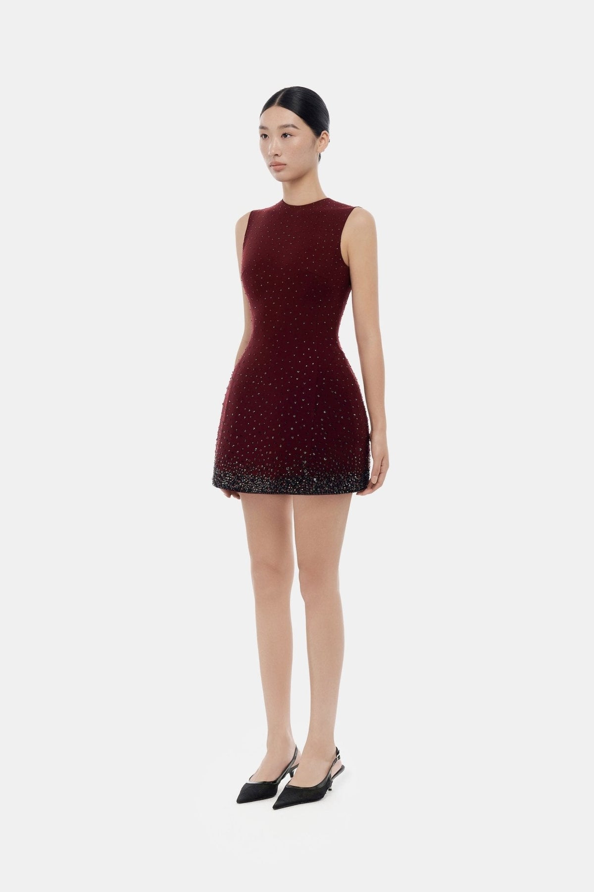 Burgundy Crystal Beaded Mini Dress by Montsand