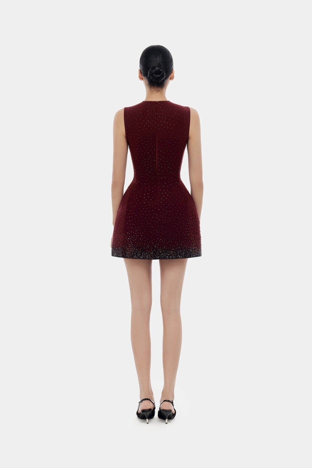 Burgundy Crystal Beaded Mini Dress by Montsand