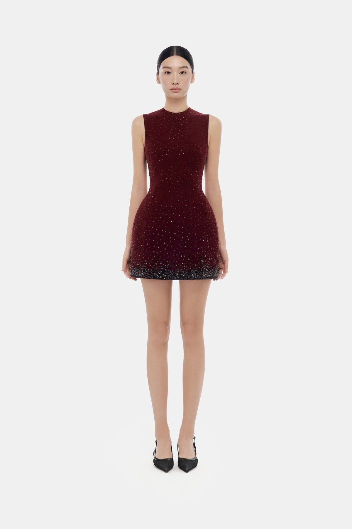 Burgundy Crystal Beaded Mini Dress by Montsand