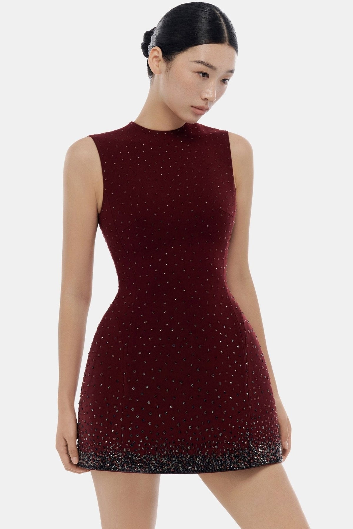 Burgundy Crystal Beaded Mini Dress by Montsand