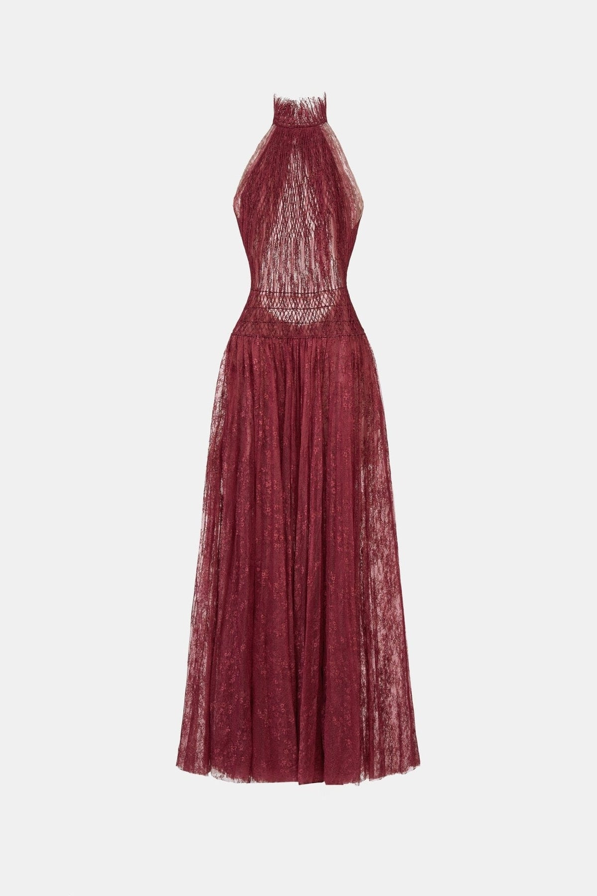 Burgundy Smocked Lace Maxi Dress by Montsand