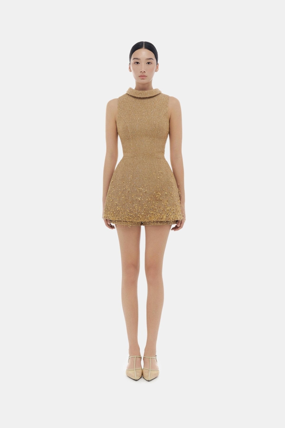 Camel Crystal Beaded Tweed Top by Montsand