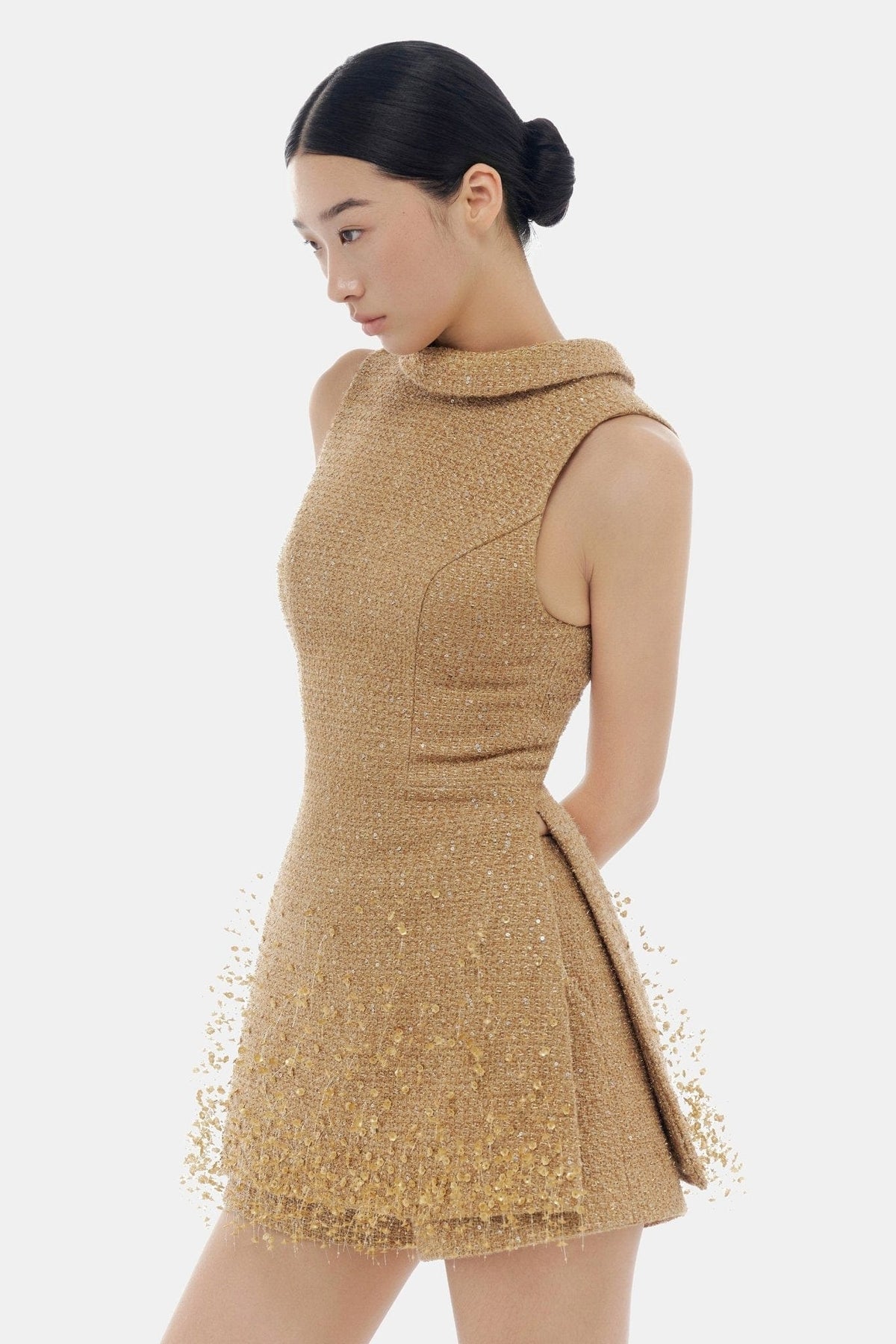Camel Crystal Beaded Tweed Top by Montsand