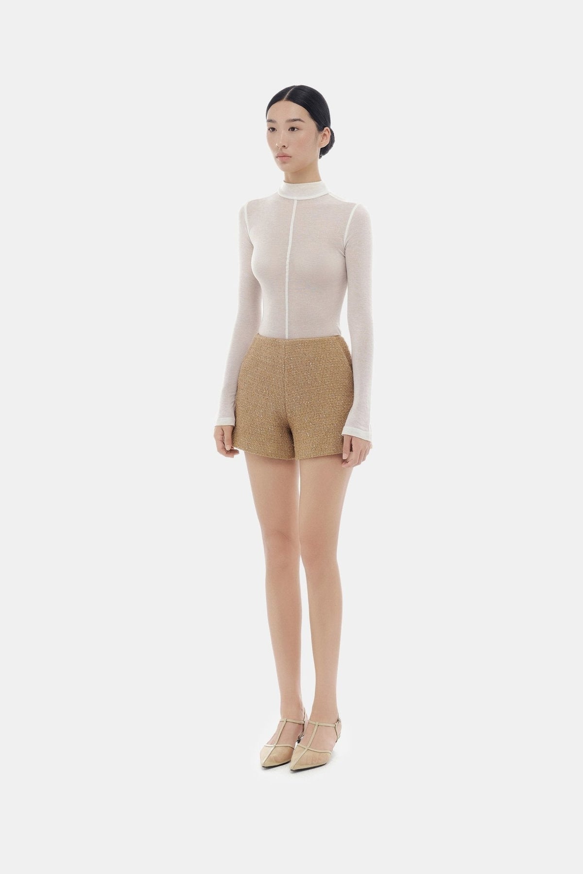 Camel Tweed Shorts by Montsand